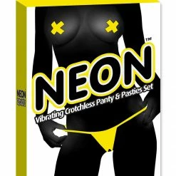 Bewild Neon Vibrating Crotchless Panty And Pasties Set