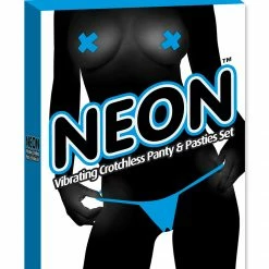 Bewild Neon Vibrating Crotchless Panty And Pasties Set
