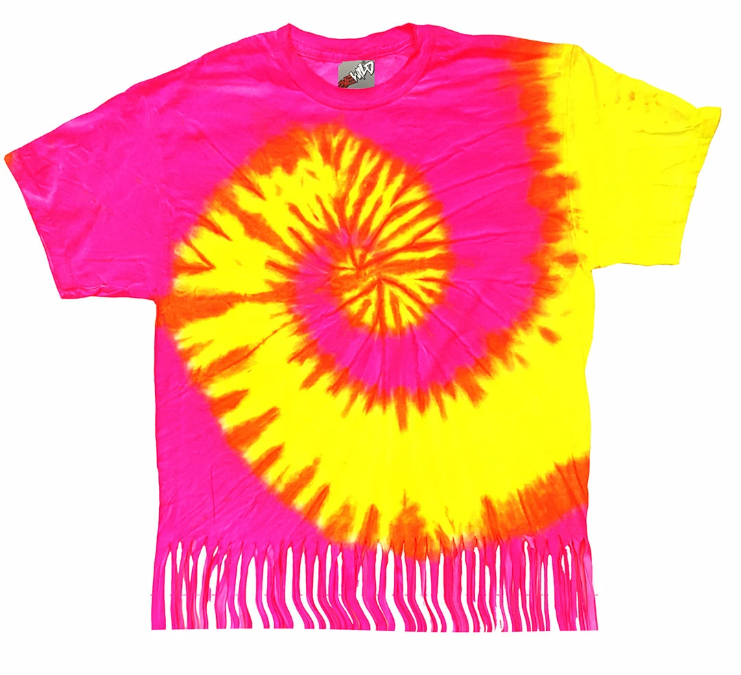 Bewild Tie Dye Tops Neon Yellow And Pink Tie Dye Fringe Ladies T-shirt 3 Bewild Tie Dye Tops Neon Yellow And Pink Tie Dye Fringe Ladies T-shirt