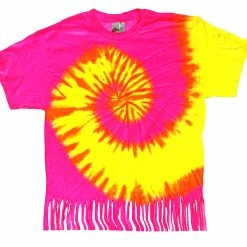 Bewild Tie Dye Tops Neon Yellow And Pink Tie Dye Fringe Ladies T-shirt