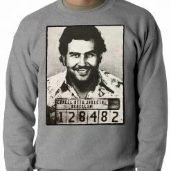 Bewild Cool Funny & Offensive Pablo Escobar Smiling Mug Shot Adult Crewneck