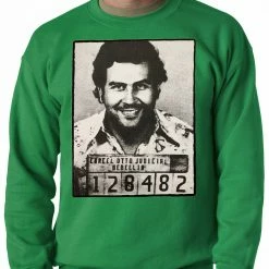 Bewild Cool Funny & Offensive Pablo Escobar Smiling Mug Shot Adult Crewneck