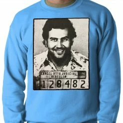 Bewild Cool Funny & Offensive Pablo Escobar Smiling Mug Shot Adult Crewneck