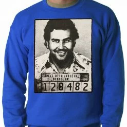 Bewild Cool Funny & Offensive Pablo Escobar Smiling Mug Shot Adult Crewneck