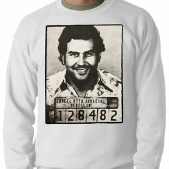 Bewild Cool Funny & Offensive Pablo Escobar Smiling Mug Shot Adult Crewneck