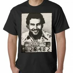 Bewild Cool Funny & Offensive Pablo Escobar Smiling Mug Shot Mens T-shirt