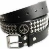 Bewild Peace Sign Pyramid Studded Leather Belt Belts