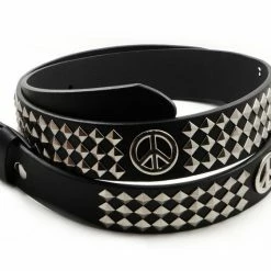 Bewild Peace Sign Pyramid Studded Leather Belt Belts