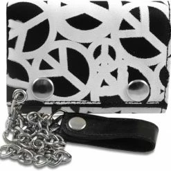 Bewild Wallets & Chains Peace Signs All Over Genuine Leather Chain Wallet