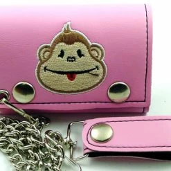 Bewild Pink Monkey Embroidered Chain Wallet