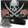 Bewild Pink Rose Jolly Roger Genuine Leather Chain Wallet 2 Bewild Pink Rose Jolly Roger Genuine Leather Chain Wallet