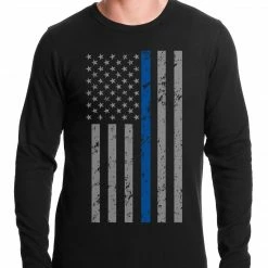 Bewild Police Thin Blue Line American Flag - Support Police Department Thermal Shirt Say It Loud