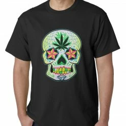 Bewild Cool Funny & Offensive Pot Leaf Sugar Skull Mens T-shirt