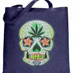 Bewild Cool Funny & Offensive Pot Leaf Sugar Skull Tote Bag