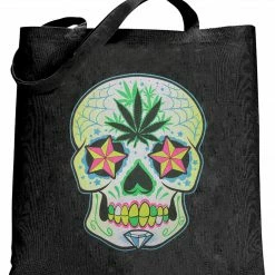 Bewild Cool Funny & Offensive Pot Leaf Sugar Skull Tote Bag
