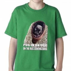 Bewild Pug In An Ugg On A Rug Looking Snug Kids T-shirt Cool Funny & Offensive