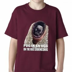 Bewild Pug In An Ugg On A Rug Looking Snug Kids T-shirt Cool Funny & Offensive