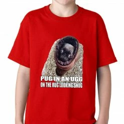 Bewild Pug In An Ugg On A Rug Looking Snug Kids T-shirt Cool Funny & Offensive
