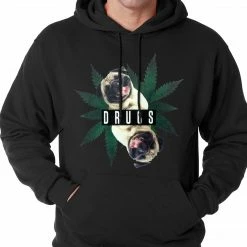 Bewild Pugs And Drugs Pot Leaf Adult Hoodie Cool Funny & Offensive