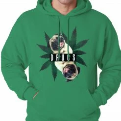 Bewild Pugs And Drugs Pot Leaf Adult Hoodie Cool Funny & Offensive