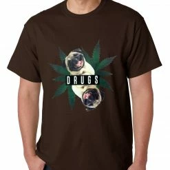 Bewild Pugs And Drugs Pot Leaf Mens T-shirt Cool Funny & Offensive
