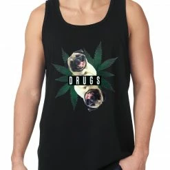 Bewild Cool Funny & Offensive Pugs And Drugs Pot Leaf Tank Top