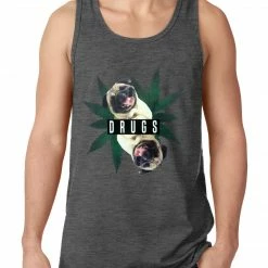 Bewild Cool Funny & Offensive Pugs And Drugs Pot Leaf Tank Top