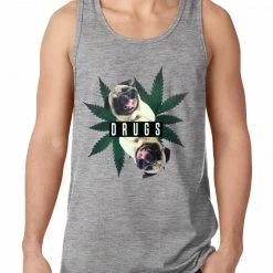 Bewild Cool Funny & Offensive Pugs And Drugs Pot Leaf Tank Top