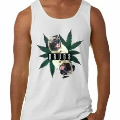 Bewild Cool Funny & Offensive Pugs And Drugs Pot Leaf Tank Top