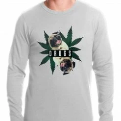 Bewild Cool Funny & Offensive Pugs And Drugs Pot Leaf Thermal Shirt
