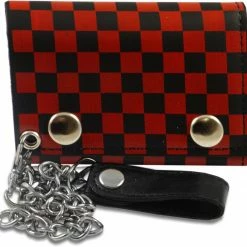 Bewild Red Checkerboard Genuine Leather Chain Wallet Wallets & Chains