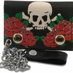 Bewild Red Rose Skull & Cross Bones Genuine Leather Chain Wallet 8 Bewild Red Rose Skull & Cross Bones Genuine Leather Chain Wallet