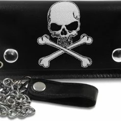 Bewild Skull & Crossbones 6 Inch Biker Leather Chain Wallet