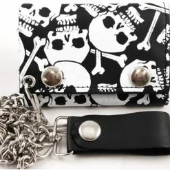 Bewild Skulls All Over Genuine Leather Chain Wallet