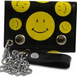 Bewild Smiley Faces Genuine Leather Chain Wallet