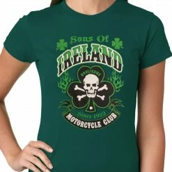 Bewild Sons Of Ireland Shamrock Skull Biker Girls T-shirt