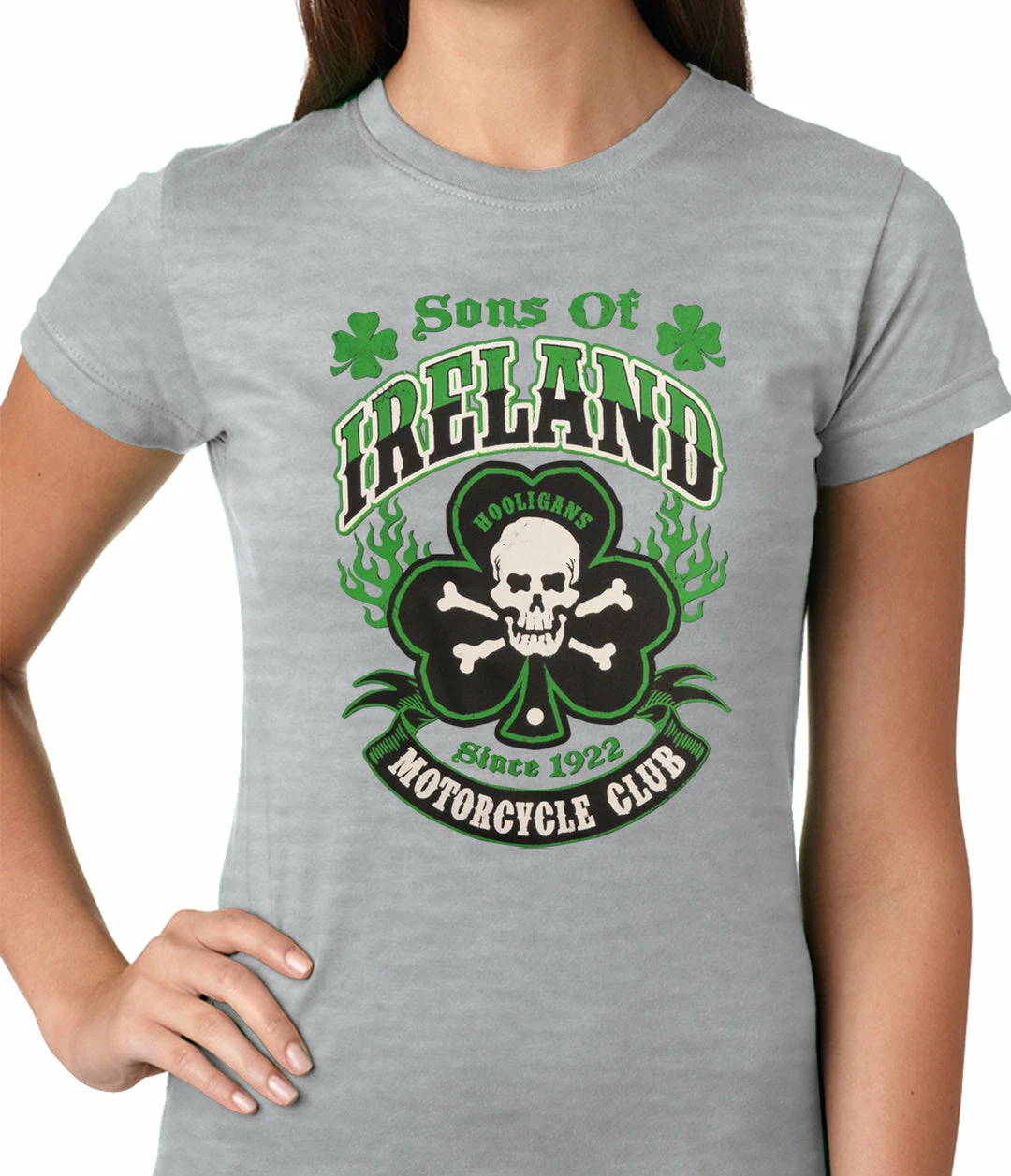 Bewild Sons Of Ireland Shamrock Skull Biker Girls T-shirt 6 Bewild Sons Of Ireland Shamrock Skull Biker Girls T-shirt