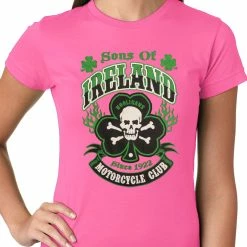 Bewild Sons Of Ireland Shamrock Skull Biker Girls T-shirt 17 Bewild Sons Of Ireland Shamrock Skull Biker Girls T-shirt