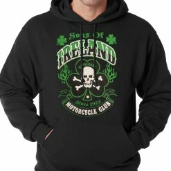 Bewild Sons Of Ireland Shamrock Skull Biker Hoodie