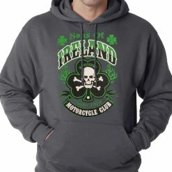 Bewild Sons Of Ireland Shamrock Skull Biker Hoodie