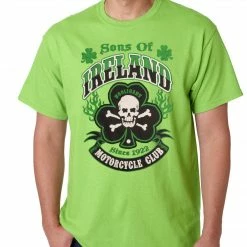 Bewild Sons Of Ireland Shamrock Skull Biker Mens T-shirt Men's T-Shirts