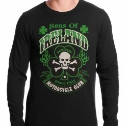 Bewild Sons Of Ireland Shamrock Skull Biker Thermal Shirt