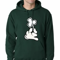 Bewild Unisex Sweatshirts & Long Sleeve St. Patrick's Day Cartoon Hand Holding Shamrock Adult Hoodie