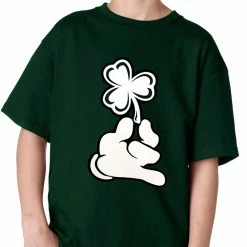 Bewild Kid's T-Shirts St. Patrick's Day Cartoon Hand Holding Shamrock Kids T-shirt