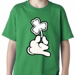 Bewild Kid's T-Shirts St. Patrick's Day Cartoon Hand Holding Shamrock Kids T-shirt