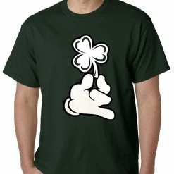 Bewild Men's T-Shirts St. Patrick's Day Cartoon Hand Holding Shamrock Mens T-shirt