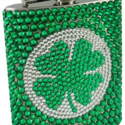 Bewild St. Patrick's Day Rhinestone Shamrock Flask (7 Oz)