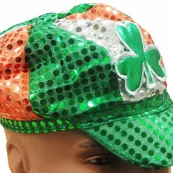 Bewild St. Patrick's Day Sequin Shamrock Tri-color Newsboy Hat
