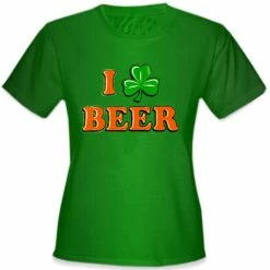 Bewild St. Patrick's Day Tees - I Love Beer Shamrock Girls T-Shirt