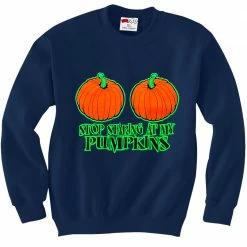 Bewild Stop Staring At My Pumpkins Crewneck Sweatshirt Halloween Prints